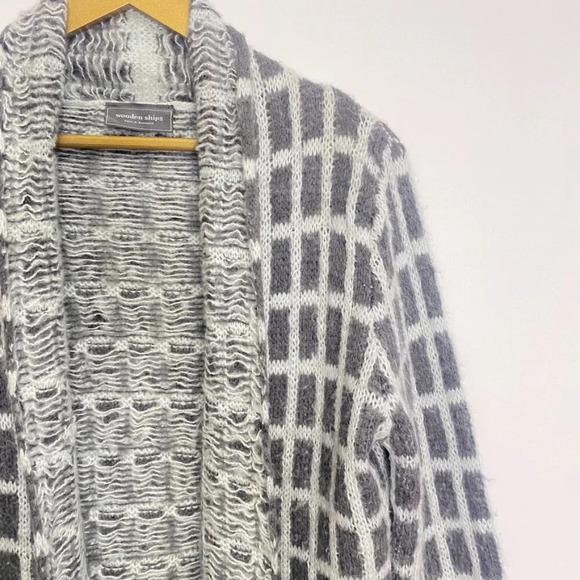 Wooden Ships Gray Mohair Wool Blend Open Front Cardigan Sweater - Picture 4 of 9